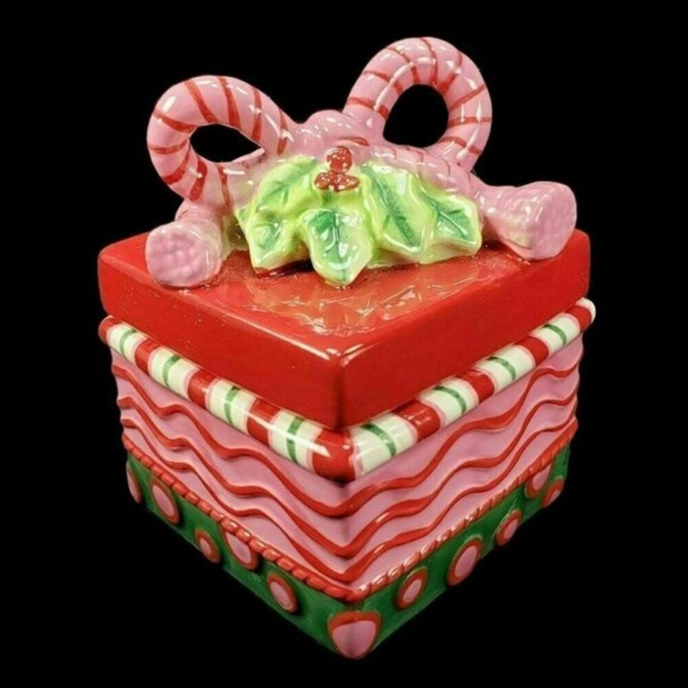 Fitz and Floyd Candy Jar Trinket Box Holiday Sweet Holiday Christmas Lidded READ